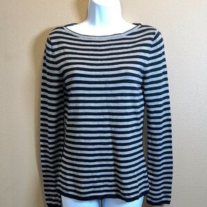 Anne Klein Women’s Blue and Gray Stripped Knit  Sweater Pullover Long Sleeve S